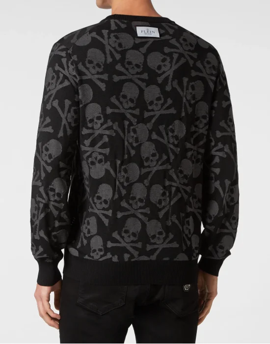 Wool and Silk Pullover Round Neck LS Skull&Bones