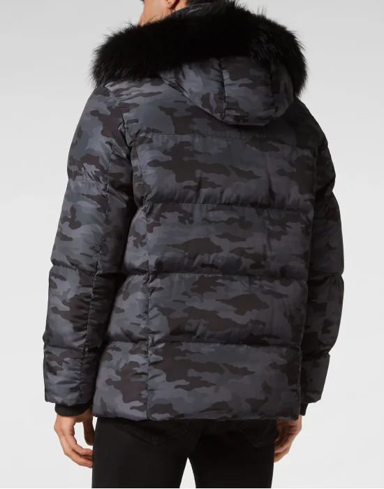 Nylon Parka with Fur Camouflage