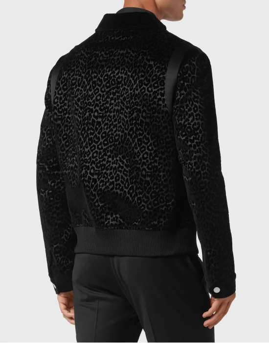 Flock Velvet Collared Bomber Leopard