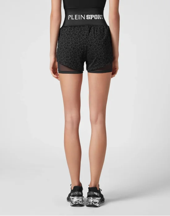 Double-layered jogging shorts Leopard