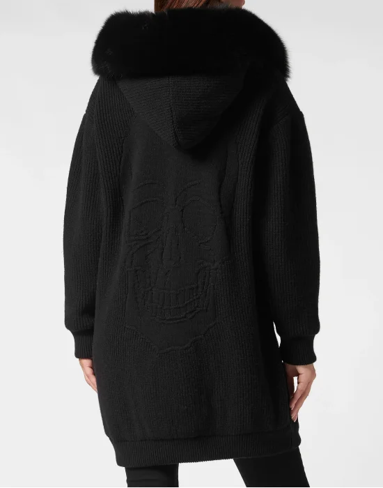Wool & Fur Zip Cardigan Skull