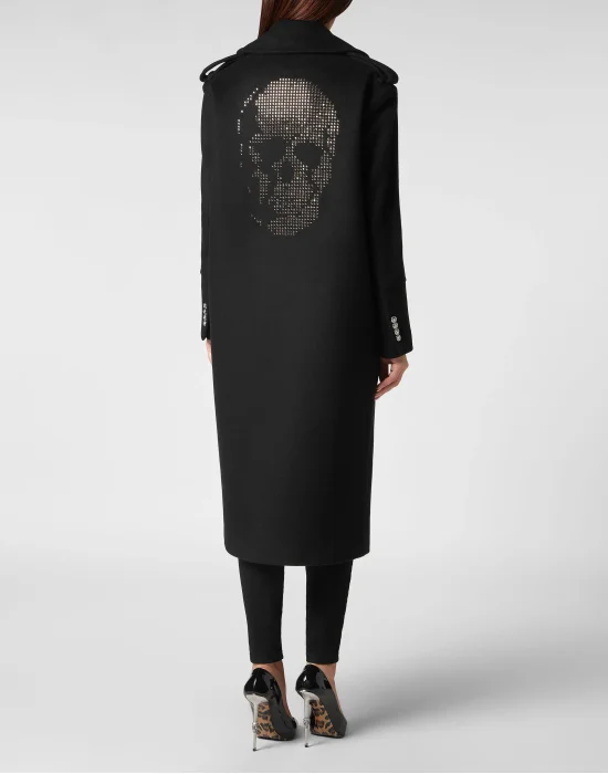 Wool Coat Long Crystal Skull
