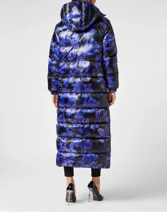 Nylon Superlong Down Jacket Flowers