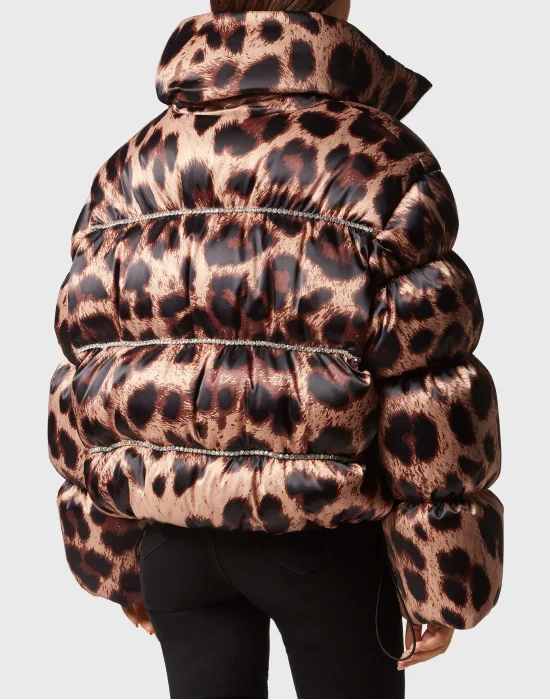 Nylon Oversized Down Jacket Leopard