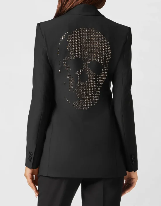 Light Wool Double-Breasted Blazer Crystal Skull