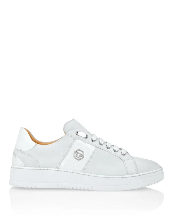 Nabuk Lo-Top Sneakers with Croco Print Hexagon