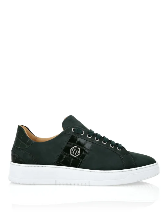 Nabuk Lo-Top Sneakers with Croco Print Hexagon