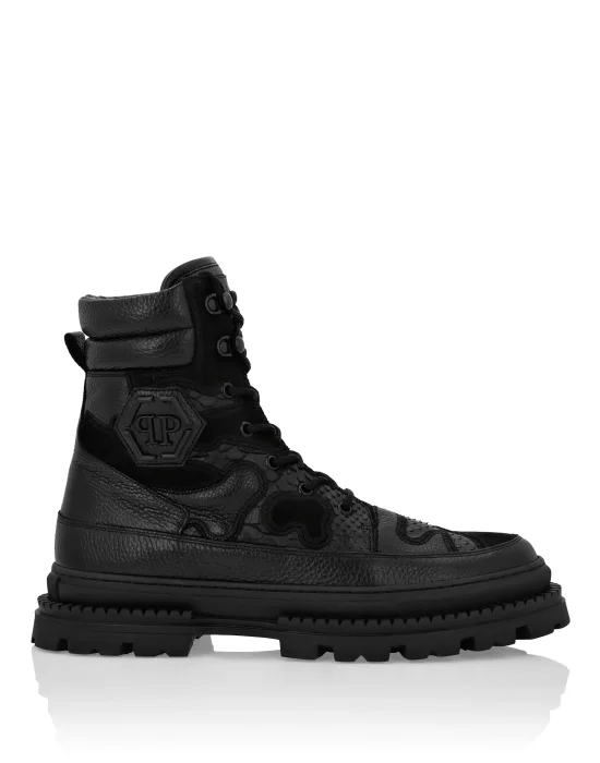 Leather & Pitone Boots Mid Flat Camouflage