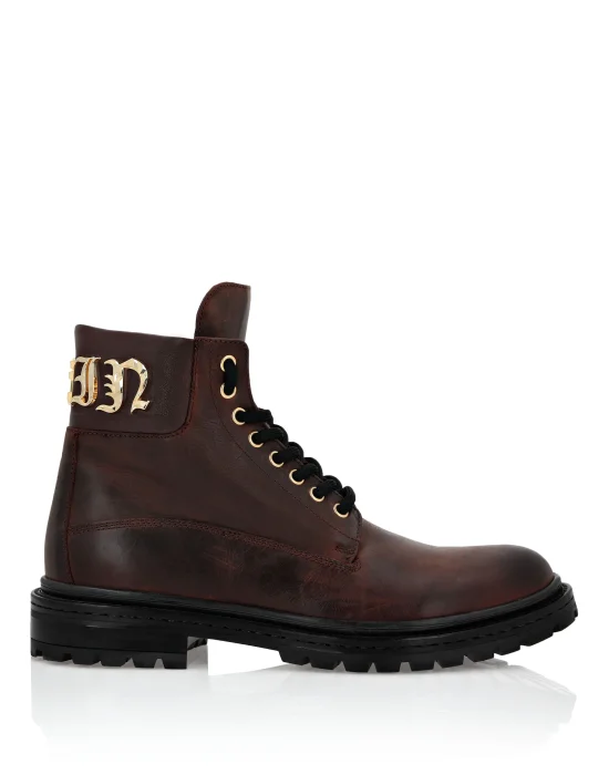 Leather Boots Mid Flat Gothic Plein