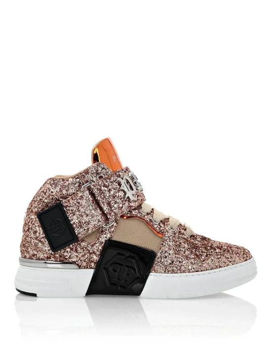 Patent Leather Mid-Top Sneakers with Glitter Gothic Plein