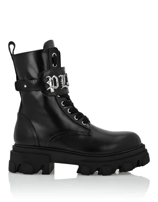 Leather Boots Mid Flat Gothic Plein