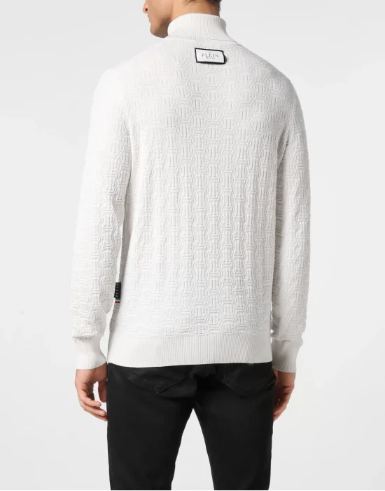 Wool Silk Turtle Neck Long-Sleeve Monogram