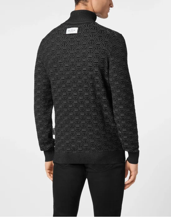 Wool Silk Turtle Neck Long-Sleeve Monogram