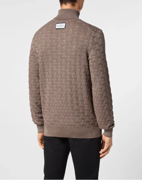 Wool Silk Turtle Neck Long-Sleeve Monogram