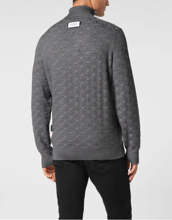 Wool Silk Turtle Neck Long-Sleeve Monogram