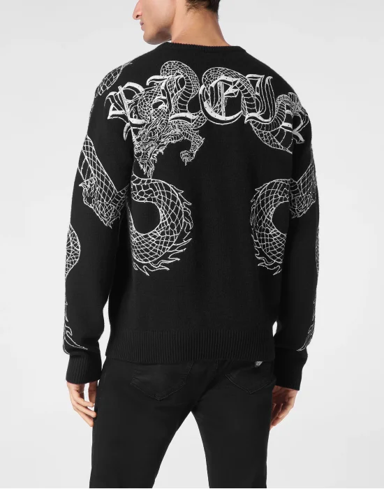 Pullover Round Neck Long-Sleeve Dragon