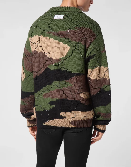 Knitted Cardigan Strass Camouflage