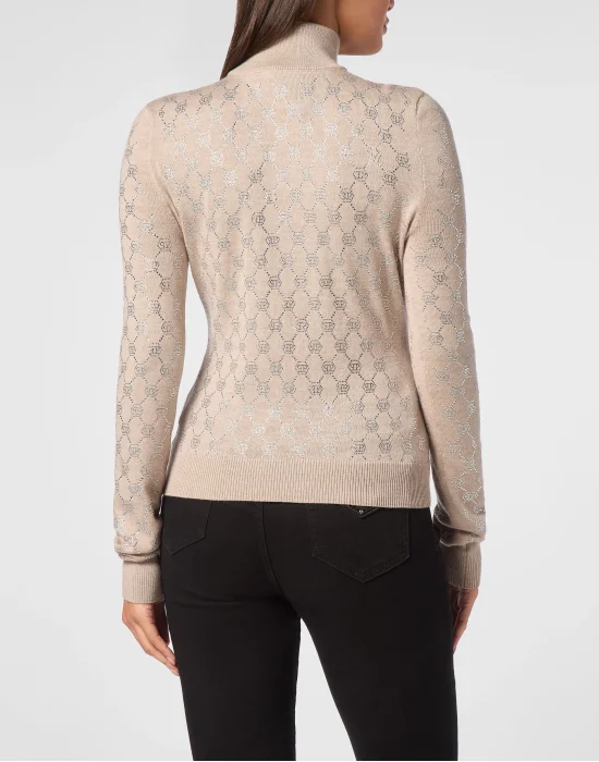 Knitted Strass Top With Padded Shoulders Monogram