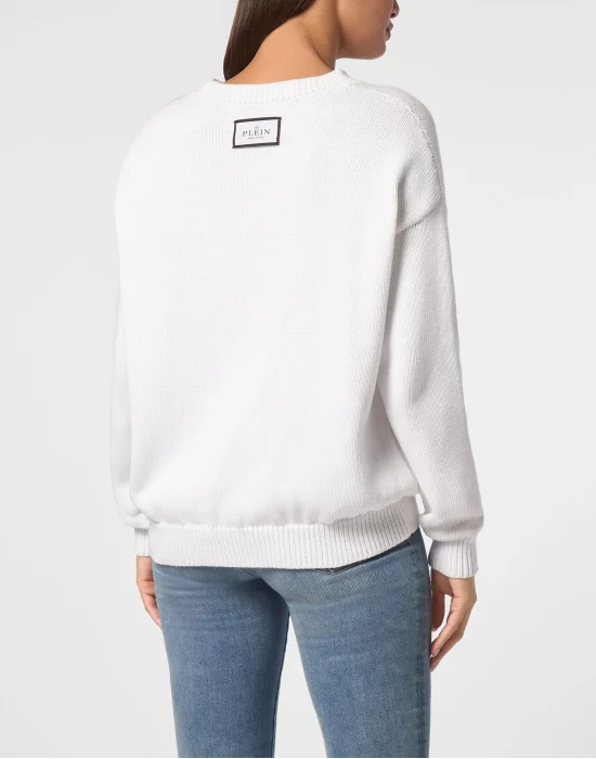 Knitted Pullover Round Neck Long-Sleeve Hexagon
