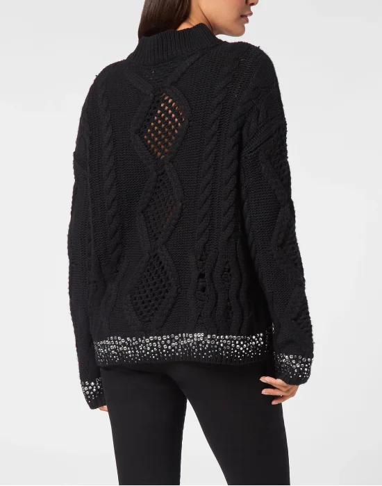 Knitted Pullover Round Neck Long-Sleeve Strass