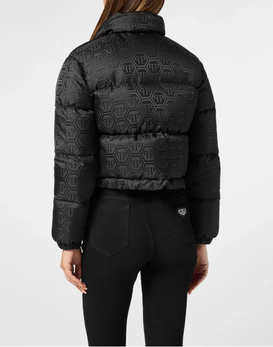 Nylon Jacquard Cropped Puffer Jacket Monogram