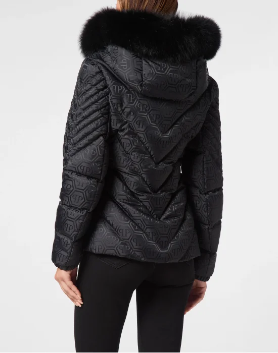 Puffer Jacket Fox Hood Monogram