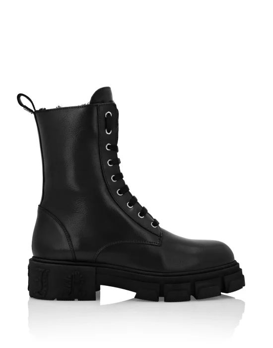 Deer Leather Boots Mid Flat Gothic Plein