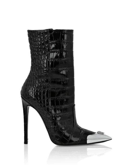 Croco Boots Mid Heels High Skull