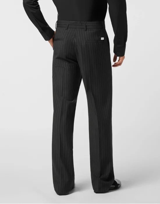 Loose Fit Pinstripe Trousers Raw Edges