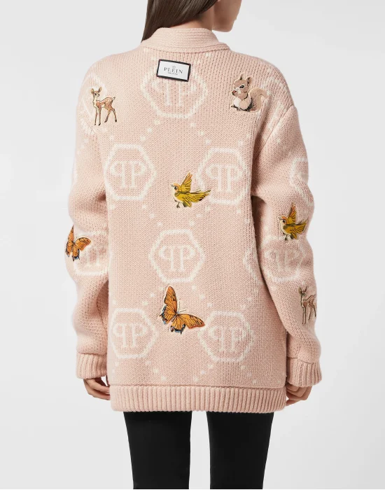 Long Oversized Cardigan with Fairy Embroidery