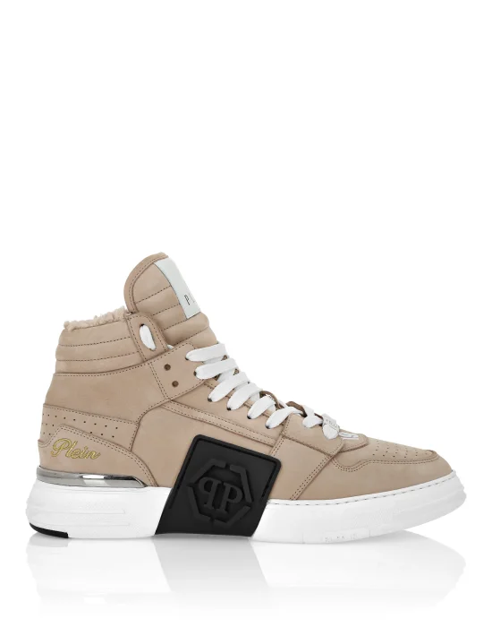 Suede & Shearling Mid Top Sneakers Phantom Kick$