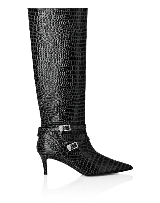 Low-Heel Strapped High Boots Cocco Print