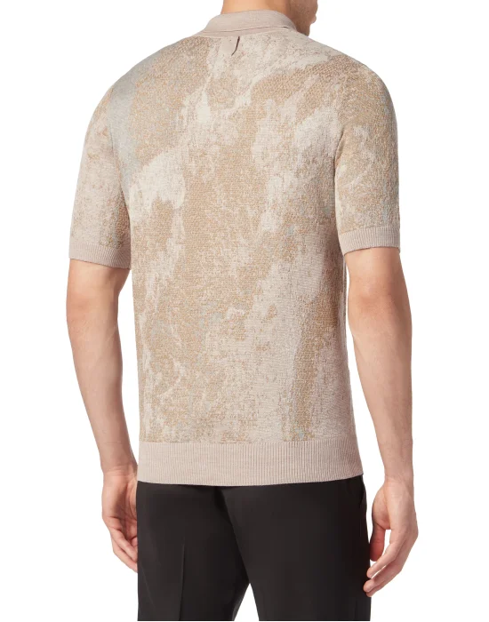 Jacquard Cotton Wool Zipped Polo Shirt