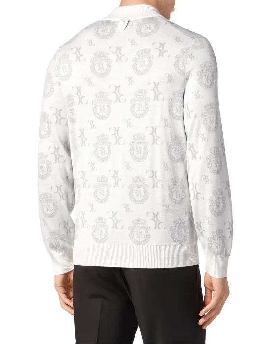 Wool Silk Jacquard Zip Mock Pullover