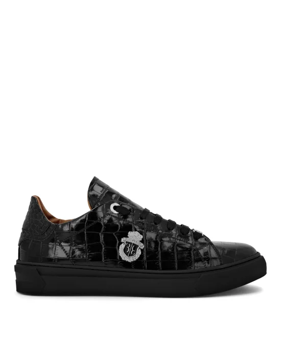 Croco Printed Leather Lo-Top Sneakers