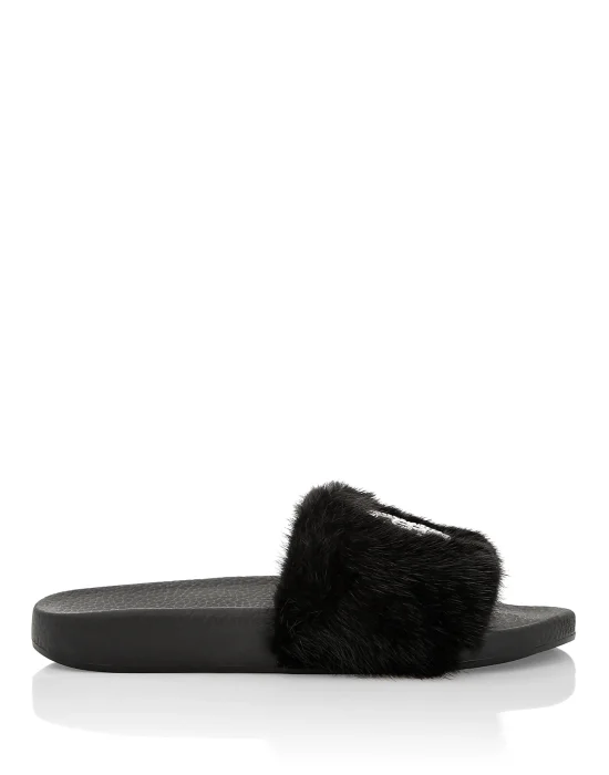 Sandals Flat mink fur insert Luxury