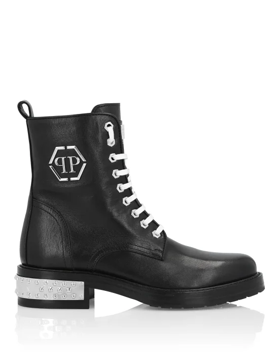 Leather Boots Low Flat Studs