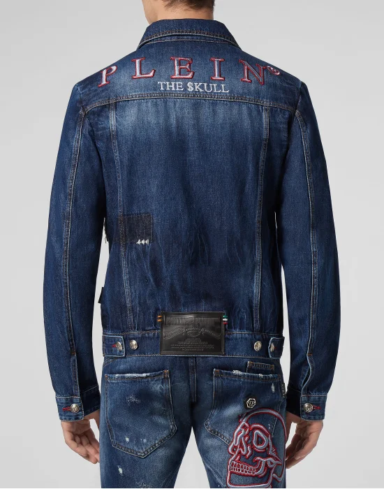 Denim Jacket Outline Skull