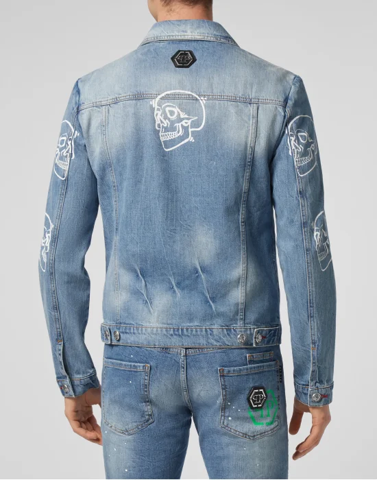 Denim Jacket Allover outline Skull