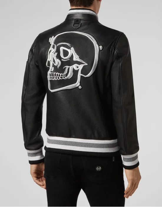 Leather Bomber Outline Skull