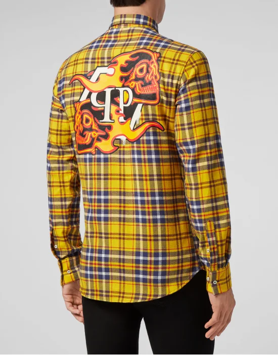 Shirt Diamond Cut LS Skull on fire
