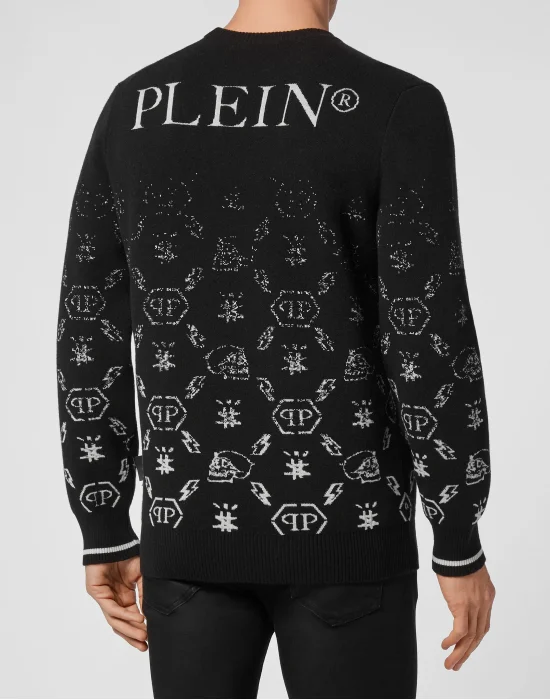 Wool Pullover Round Neck LS Jacquard Degradè Monogram