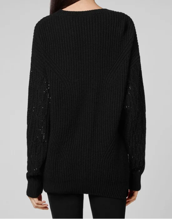 Cashmere 5 Pullover Round Neck LS Crystal Skull