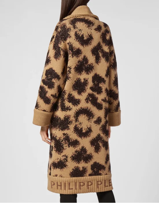 Cardigan Long Jacquard Lurex Leopard
