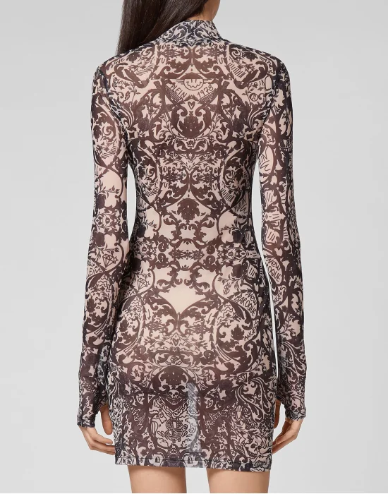 Short Dress Stretch Printed Tulle New Baroque