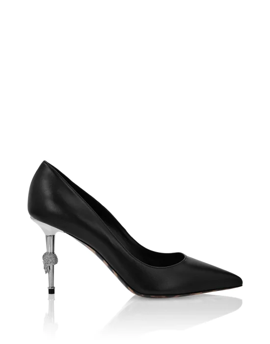 Leather Decollete Mid Heels Skull