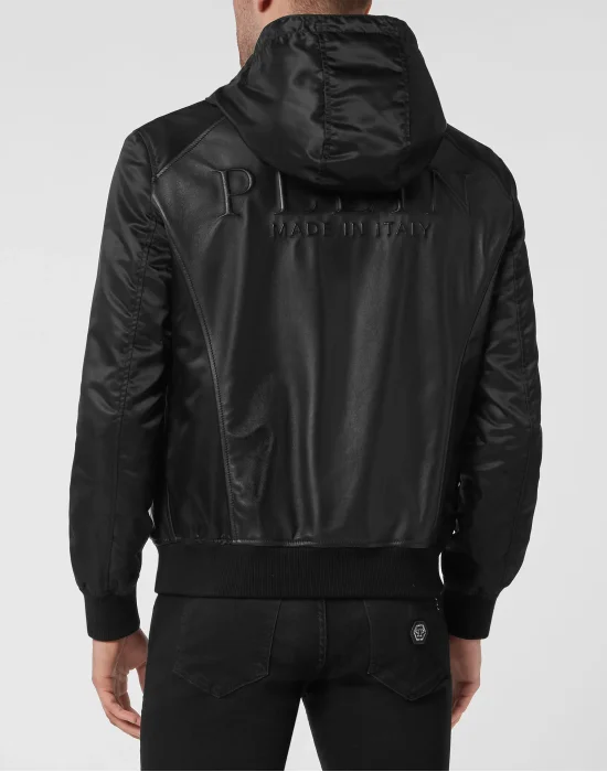Leather Jacket Nylon Sleeves