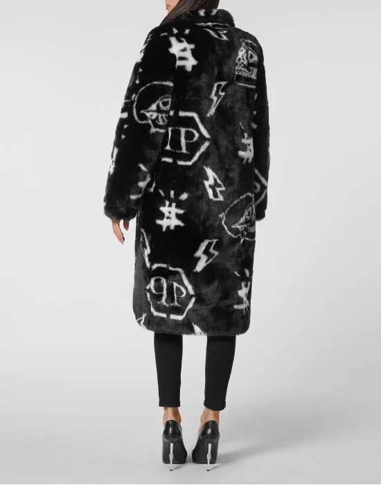 Eco fur Long Coat Monogram
