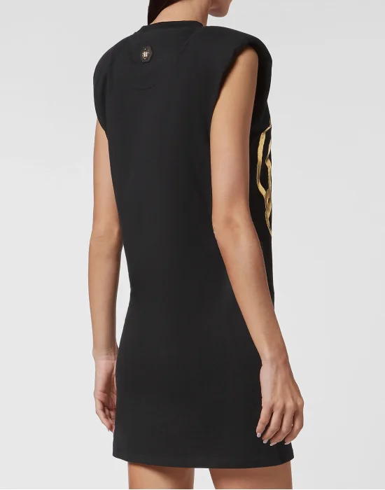 Sleeveless short dress Skull and Plein with Crystals