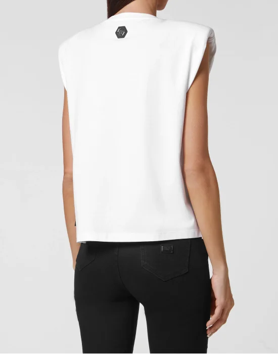 Tank Top Padded Shoulder Plein Star with Crystals